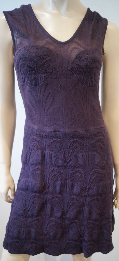 M MISSONI Purple Plum V Neck Sleeveless Semi Sheer Panelled Dress IT44 UK12