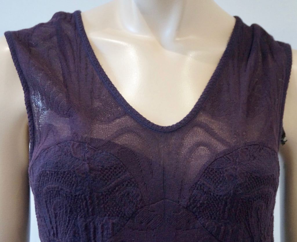 M MISSONI Purple Plum V Neck Sleeveless Semi Sheer Panelled Dress IT44 UK12