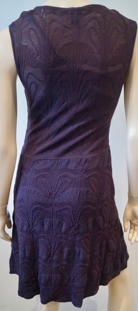 M MISSONI Purple Plum V Neck Sleeveless Semi Sheer Panelled Dress IT44 UK12