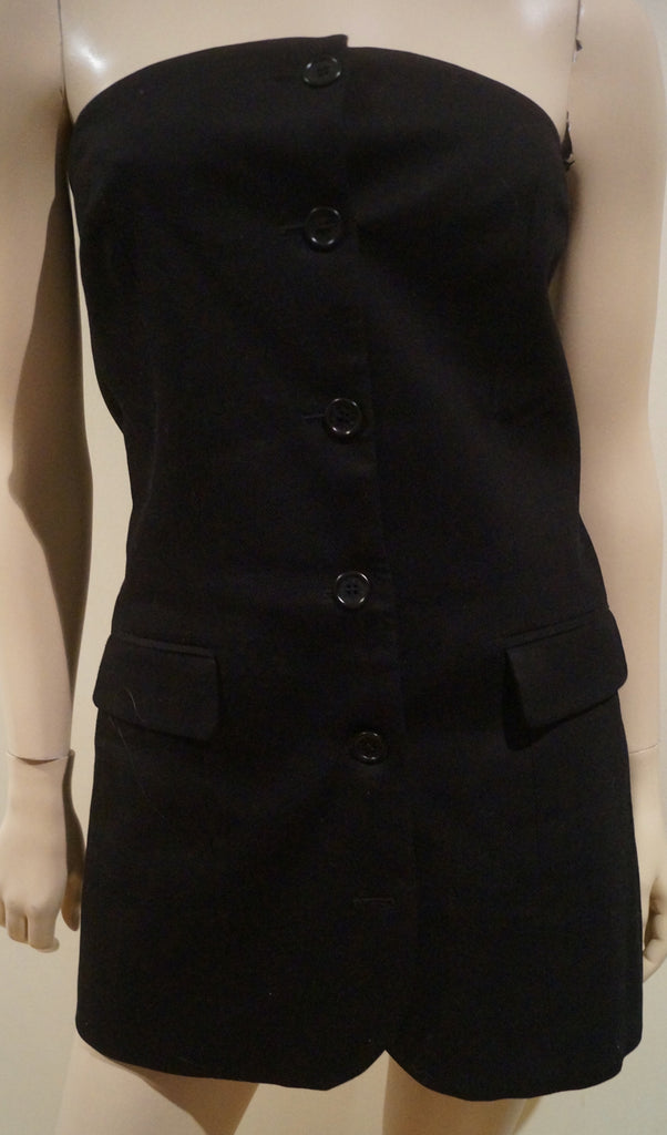 PAUL & JOE Black 100% Cotton Bandeau Strapless Long Length Tunic Top 42 UK14