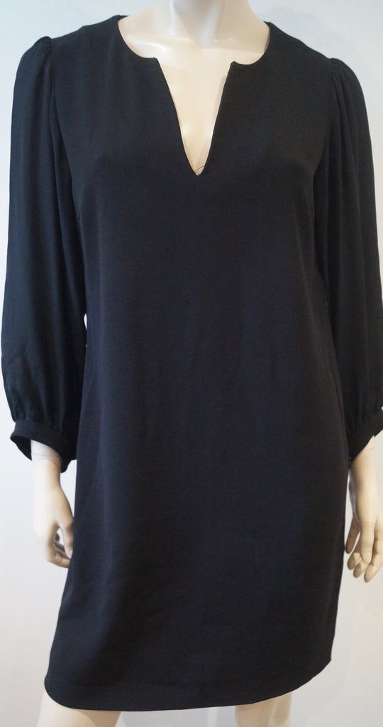 DIANE VON FURSTENBERG Black Round V Neck Long Sleeve Tunic Smock Dress 6 UK10
