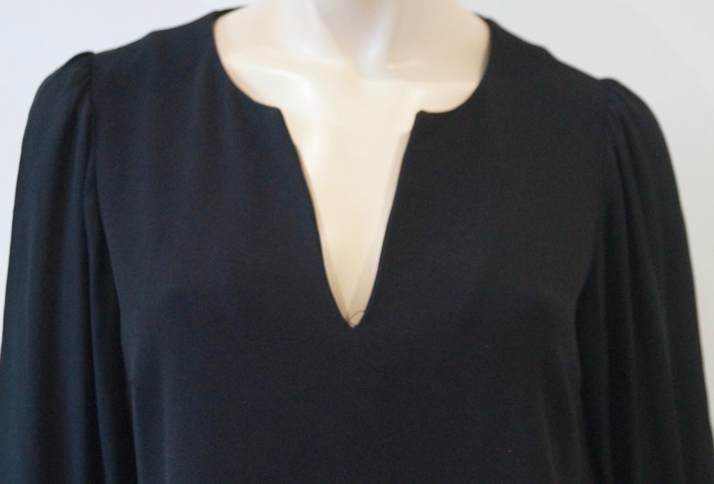 DIANE VON FURSTENBERG Black Round V Neck Long Sleeve Tunic Smock Dress 6 UK10