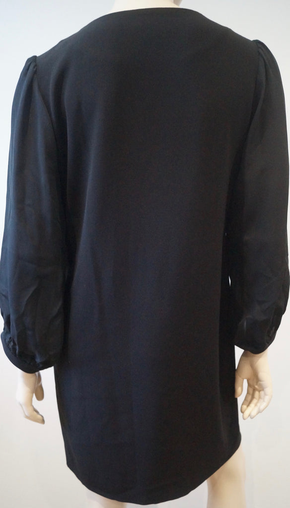 DIANE VON FURSTENBERG Black Round V Neck Long Sleeve Tunic Smock Dress 6 UK10