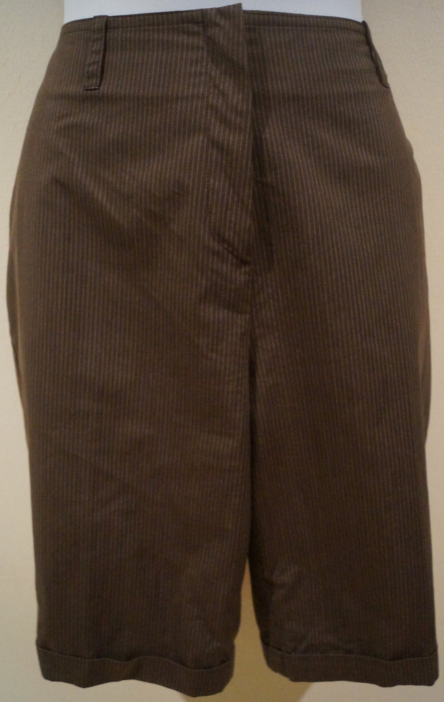 CLAUDIE PIERLOT Women's Brown Cotton Pinstripe Long Casual Turn-Up Hem Shorts T3
