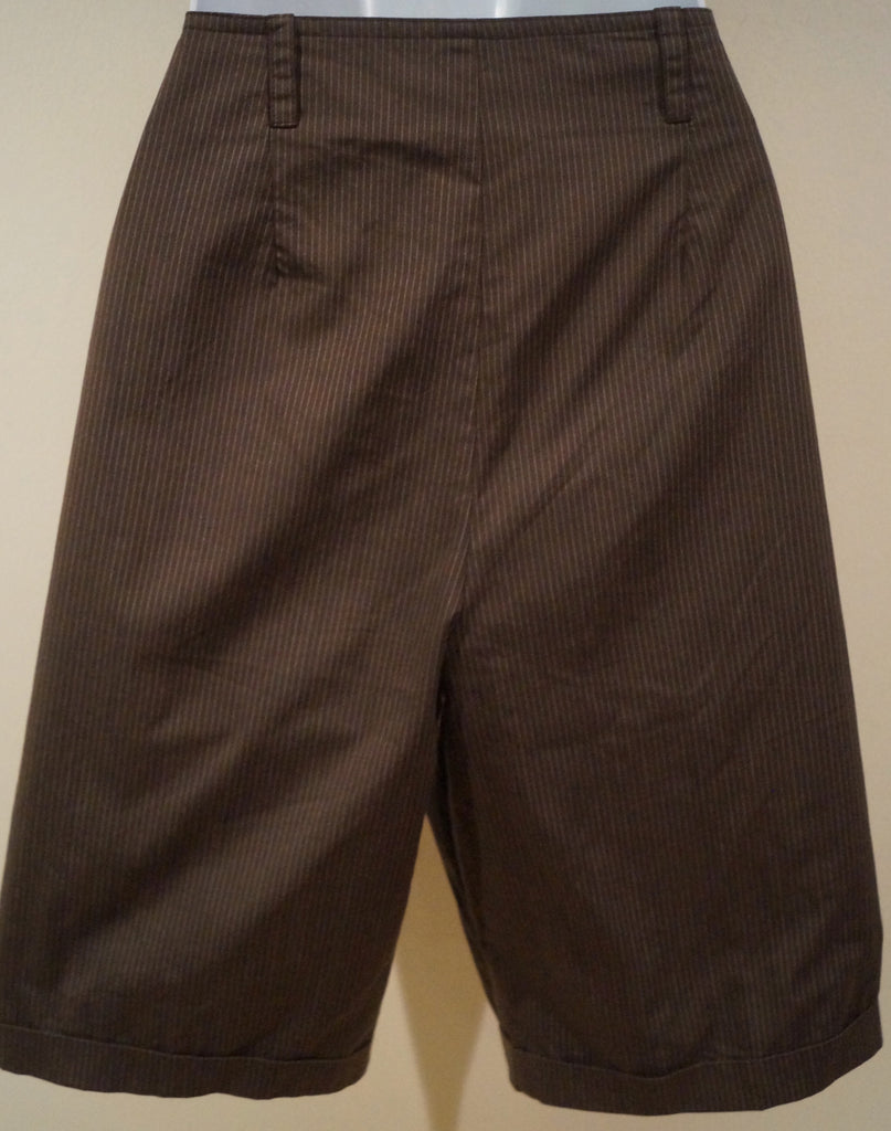 CLAUDIE PIERLOT Women's Brown Cotton Pinstripe Long Casual Turn-Up Hem Shorts T3