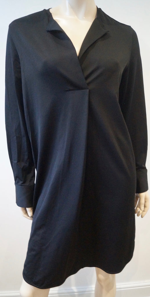 ARKET Womens Black Cotton Jersey Stretch V Neck Long Sleeve Tunic Smock Dress XS