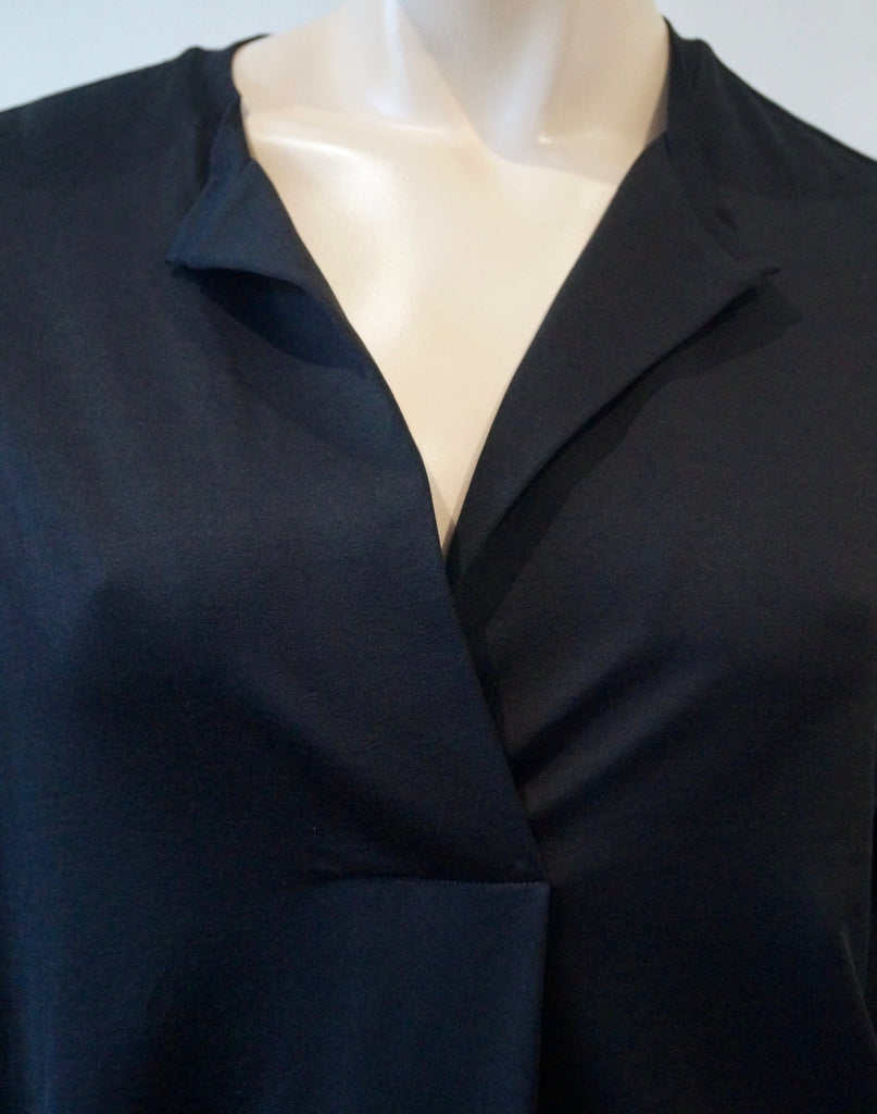 ARKET Womens Black Cotton Jersey Stretch V Neck Long Sleeve Tunic Smock Dress XS