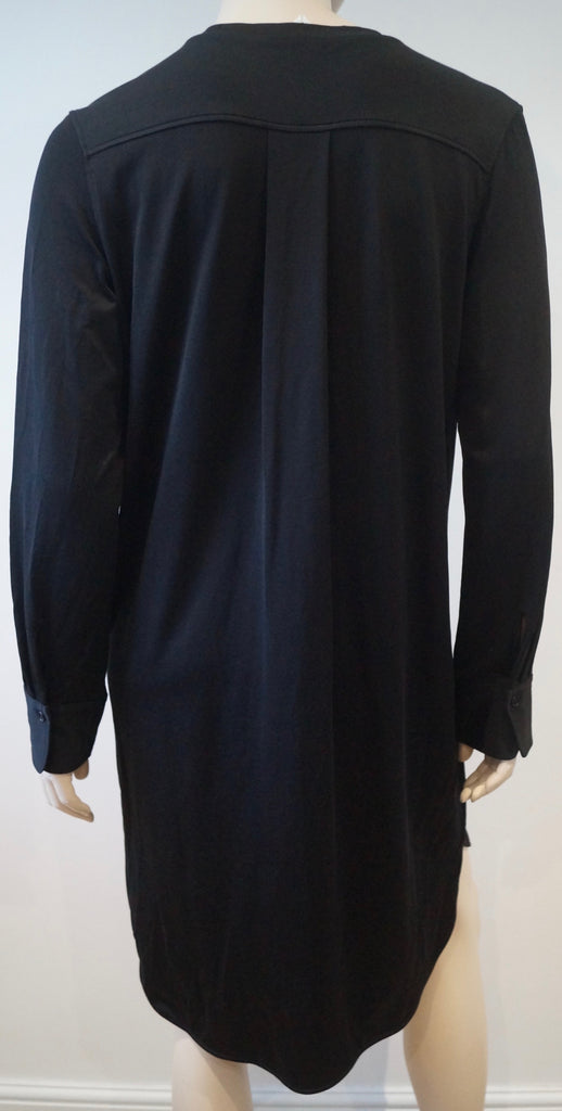 ARKET Womens Black Cotton Jersey Stretch V Neck Long Sleeve Tunic Smock Dress XS