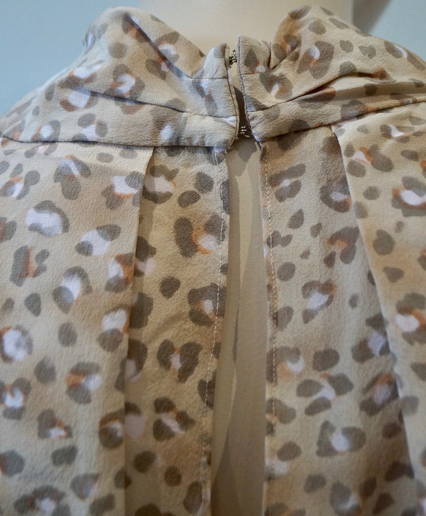 REBECCA TAYLOR Beige Silk Leopard Animal Print V Neck Sleeveless Dress 8 UK12