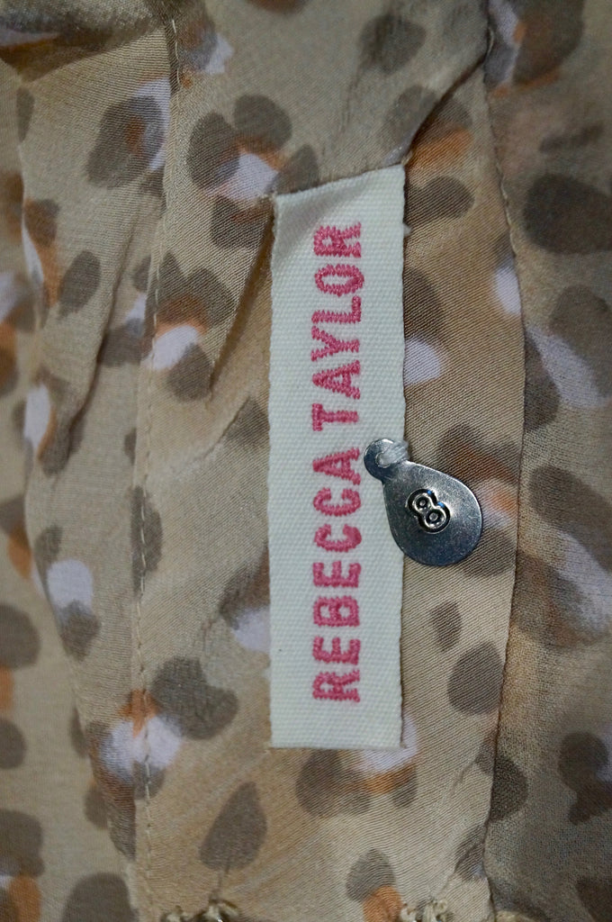 REBECCA TAYLOR Beige Silk Leopard Animal Print V Neck Sleeveless Dress 8 UK12