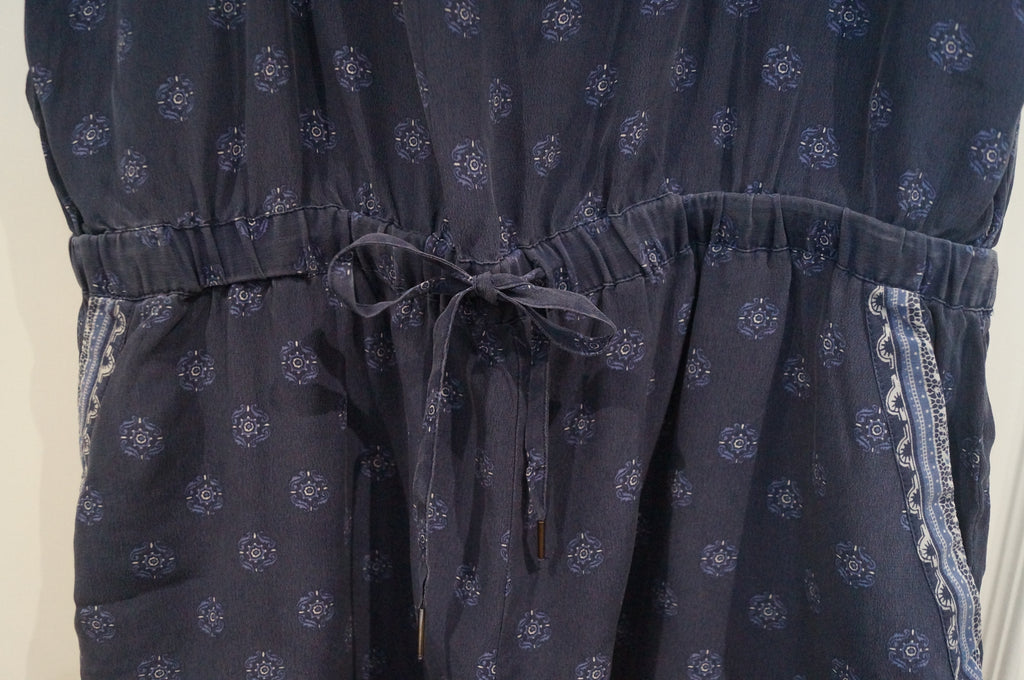 JOIE Navy Blue & White 100% Silk Geometric Print Sleeveless Romper Playsuit M