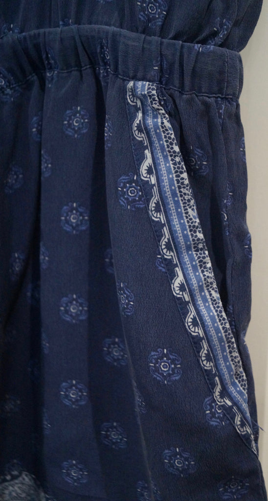 JOIE Navy Blue & White 100% Silk Geometric Print Sleeveless Romper Playsuit M