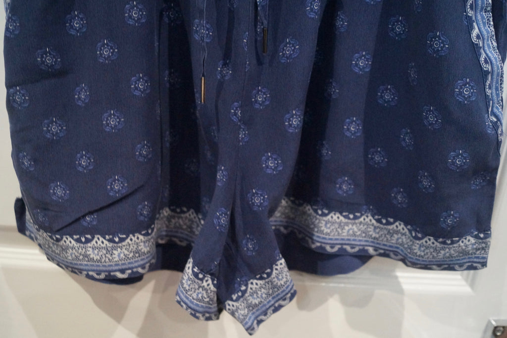 JOIE Navy Blue & White 100% Silk Geometric Print Sleeveless Romper Playsuit M