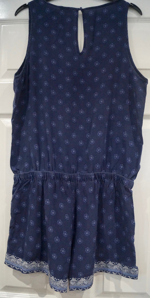 JOIE Navy Blue & White 100% Silk Geometric Print Sleeveless Romper Playsuit M