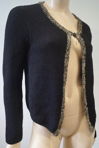 MAJE Navy Blue & Gold Wool / Alpaca Blend Plaited Neckline Cardigan Top Sz:M