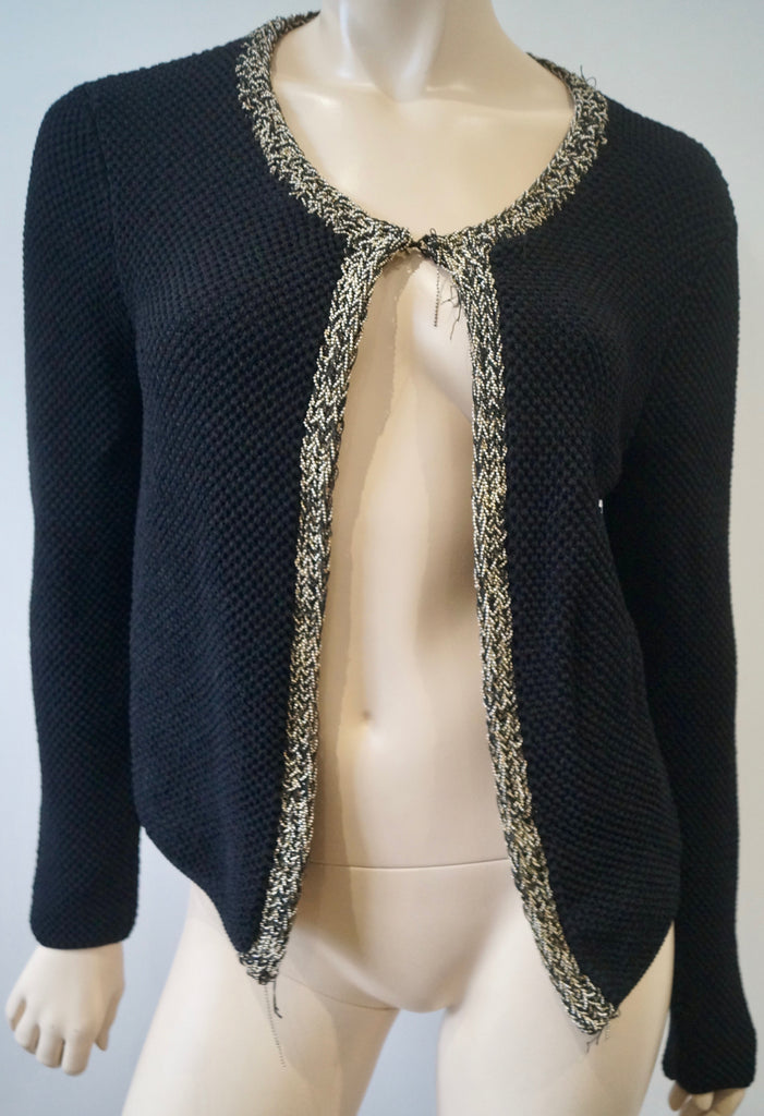 MAJE Women's Black Textured Knit Round Neck Beaded Trim Long Sleeve Cardigan 3/L