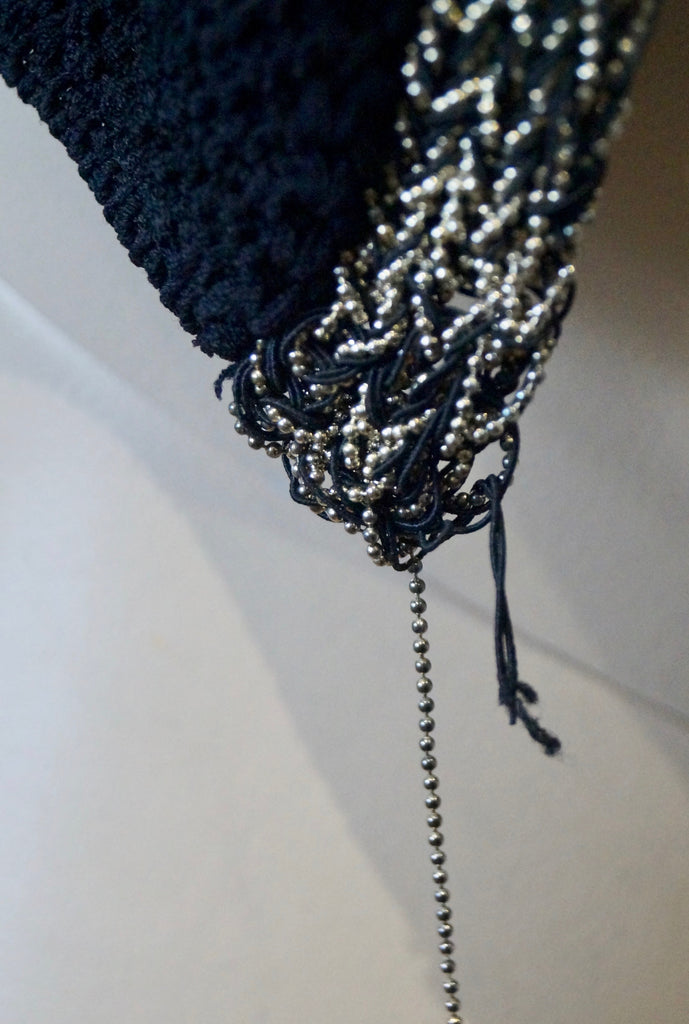 MAJE Women's Black Textured Knit Round Neck Beaded Trim Long Sleeve Cardigan 3/L