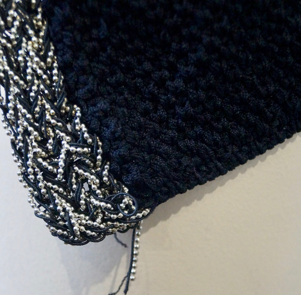 MAJE Women's Black Textured Knit Round Neck Beaded Trim Long Sleeve Cardigan 3/L