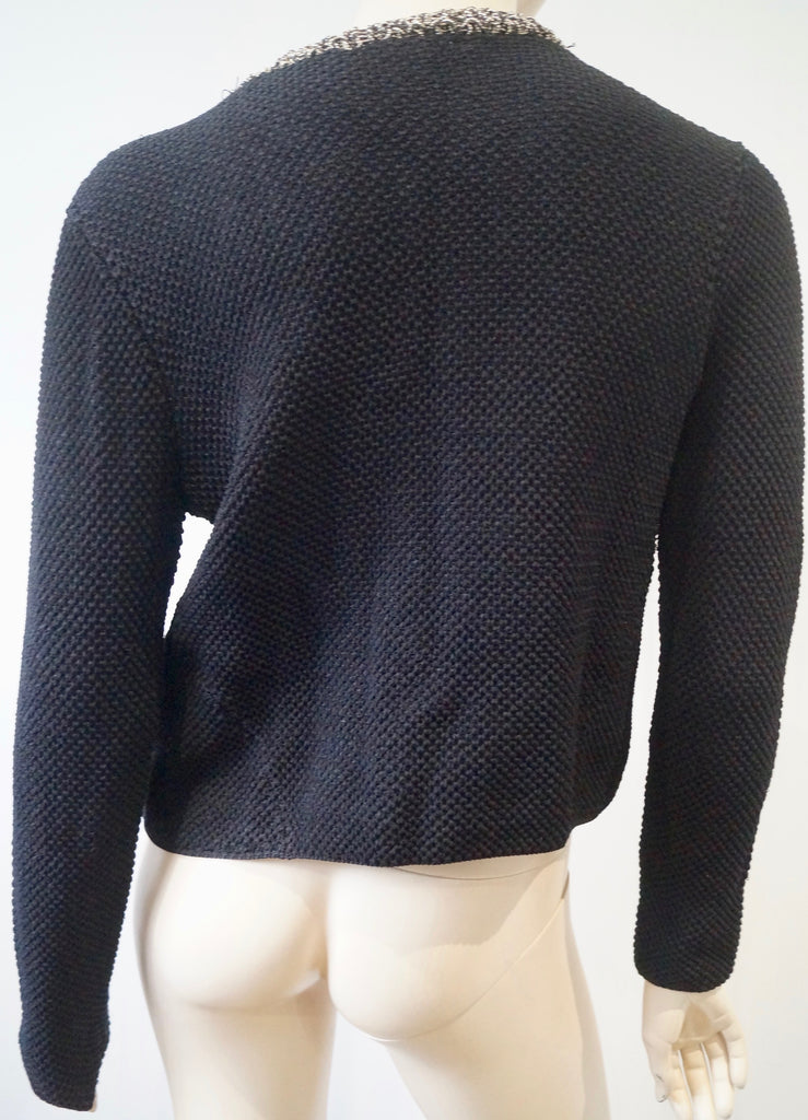 MAJE Women's Black Textured Knit Round Neck Beaded Trim Long Sleeve Cardigan 3/L