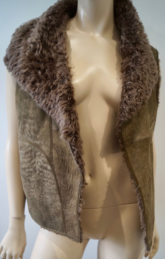 JOSEPH Women's Brown Lambskin Suede Sheepskin Lined Gilet Jacket FR42 UK14