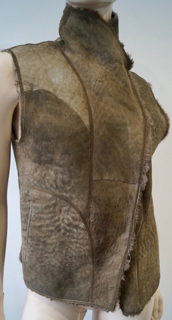 JOSEPH Women's Brown Lambskin Suede Sheepskin Lined Gilet Jacket FR42 UK14