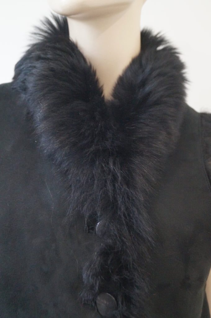 JOSEPH Women's Black Lambskin Suede Fur Lined Sleeveless Gilet Jacket FR40 UK12