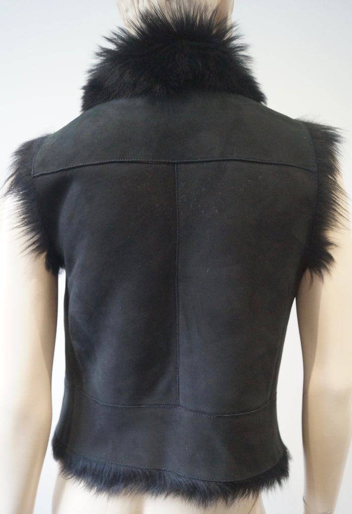 JOSEPH Women's Black Lambskin Suede Fur Lined Sleeveless Gilet Jacket FR40 UK12