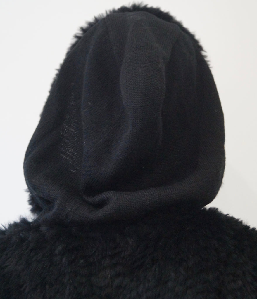 PINKO Women's Black Rabbit Fur Hooded Short Sleeve Hoodie Cardigan Top UK10