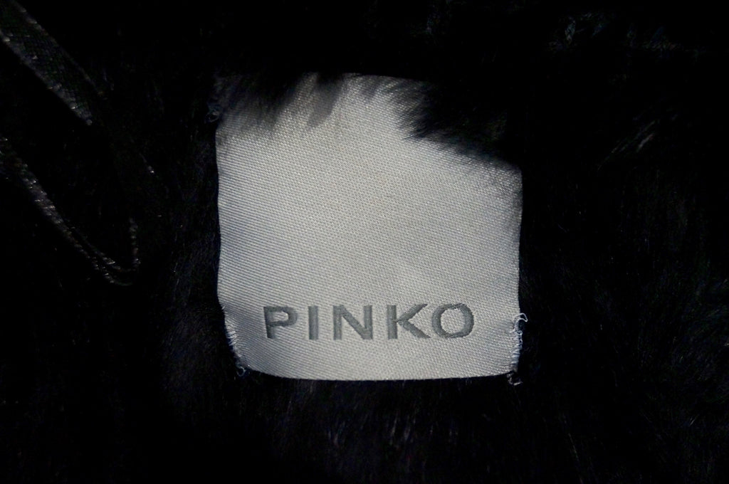PINKO Women's Black Rabbit Fur Hooded Short Sleeve Hoodie Cardigan Top UK10