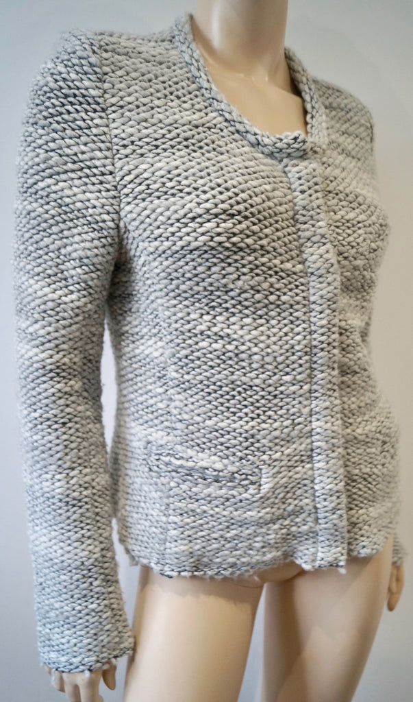 IRO Women's CARENE Cream Black Chunky Knit Long Sleeve Cardigan Jacket 42 UK14