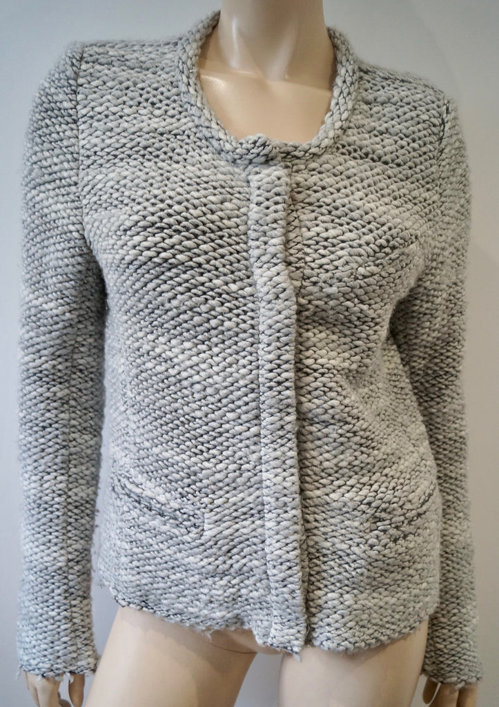 IRO Women's CARENE Cream Black Chunky Knit Long Sleeve Cardigan Jacket 42 UK14