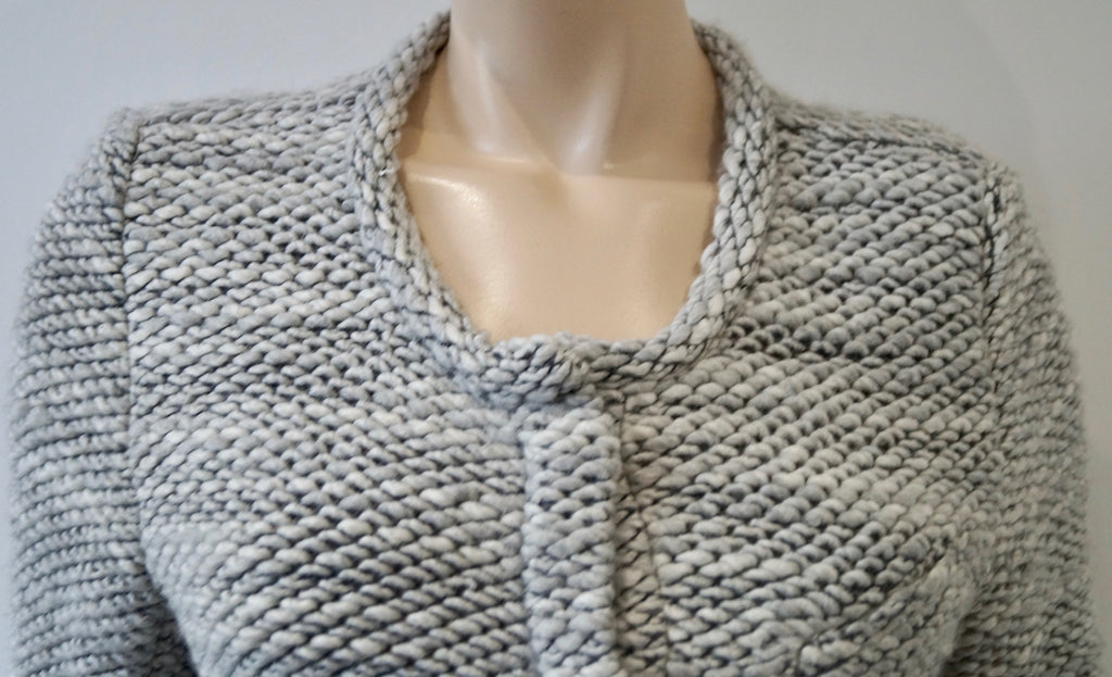 IRO Women's CARENE Cream Black Chunky Knit Long Sleeve Cardigan Jacket 42 UK14