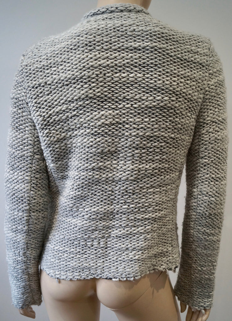 IRO Women's CARENE Cream Black Chunky Knit Long Sleeve Cardigan Jacket 42 UK14