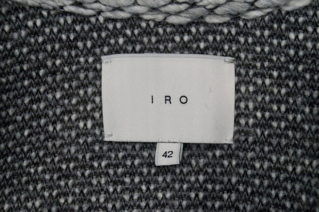 IRO Women's CARENE Cream Black Chunky Knit Long Sleeve Cardigan Jacket 42 UK14