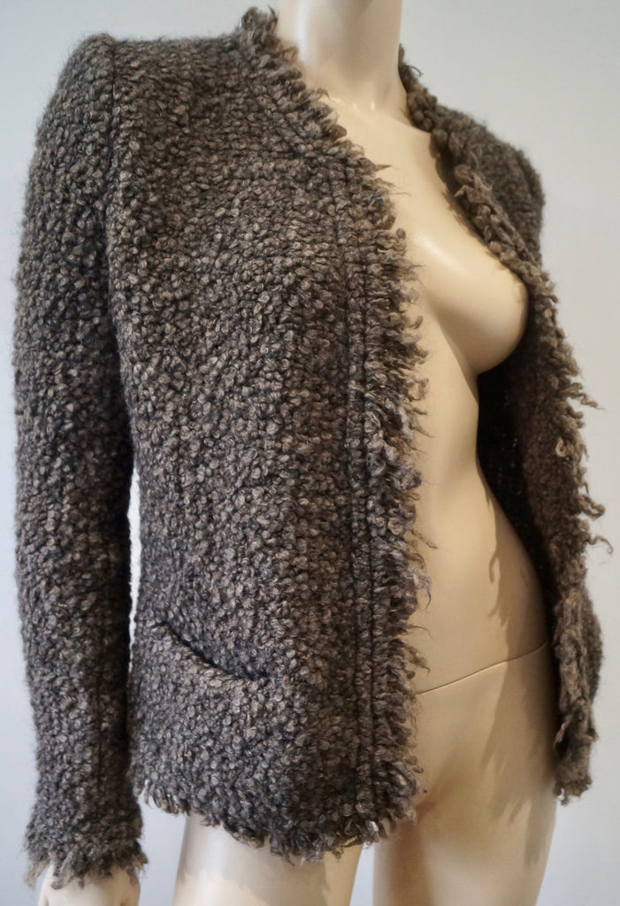 IRO Women's CARENE Brown Black Chunky Knit Long Sleeve Cardigan Jacket 40 UK12