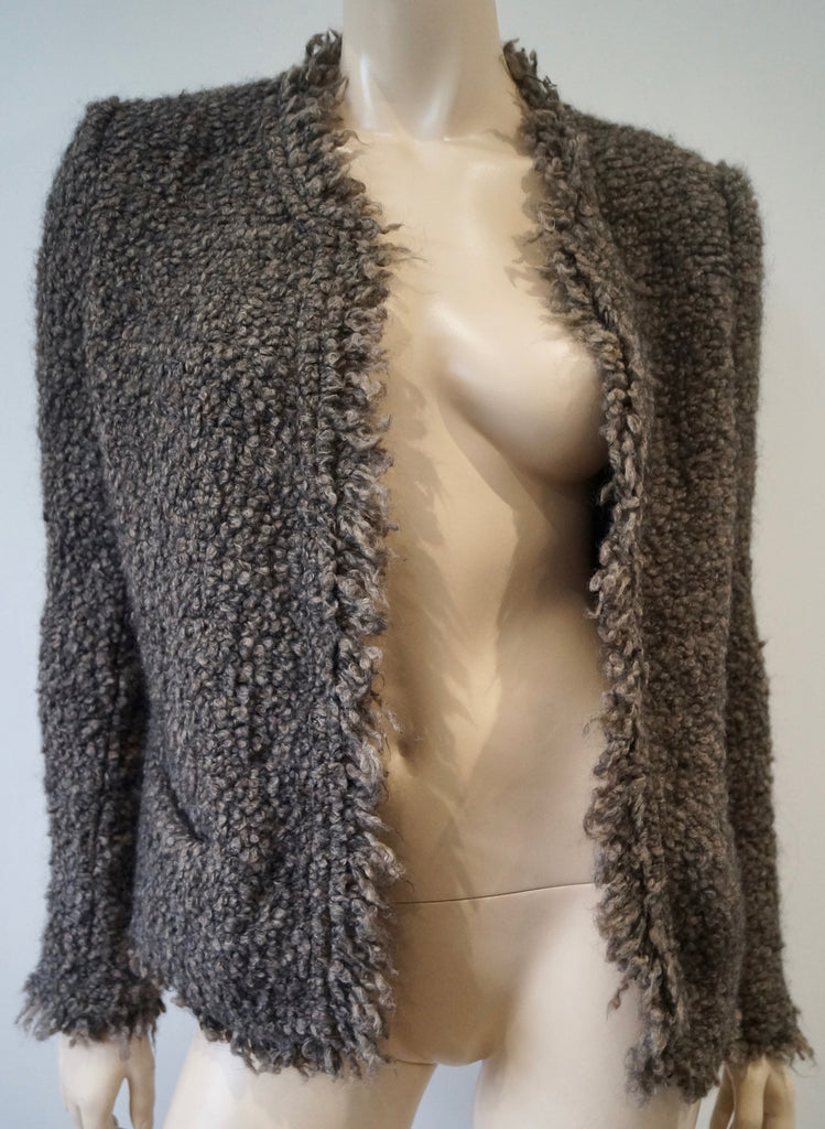 IRO Women's CARENE Brown Black Chunky Knit Long Sleeve Cardigan Jacket 40 UK12