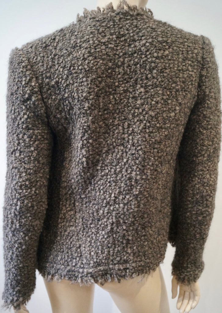 IRO Women's CARENE Brown Black Chunky Knit Long Sleeve Cardigan Jacket 40 UK12