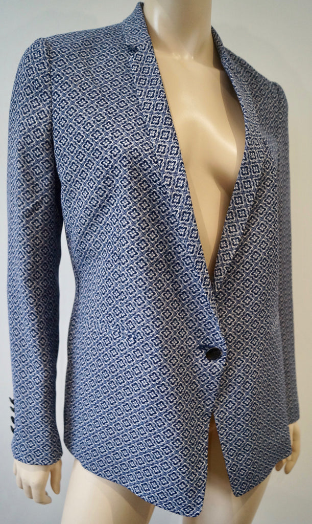 THE KOOPLES Women's Navy Blue & Cream Geometric Print Blazer Jacket 40 UK12