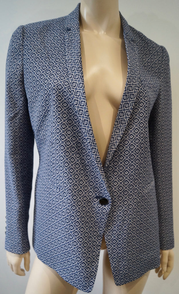 THE KOOPLES Women's Navy Blue & Cream Geometric Print Blazer Jacket 40 UK12