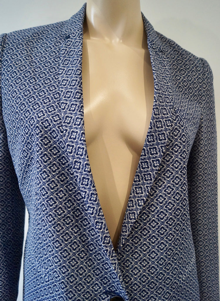 THE KOOPLES Women's Navy Blue & Cream Geometric Print Blazer Jacket 40 UK12