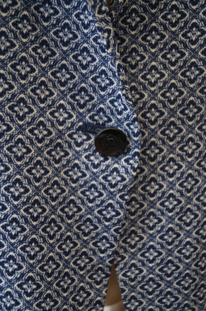 THE KOOPLES Women's Navy Blue & Cream Geometric Print Blazer Jacket 40 UK12