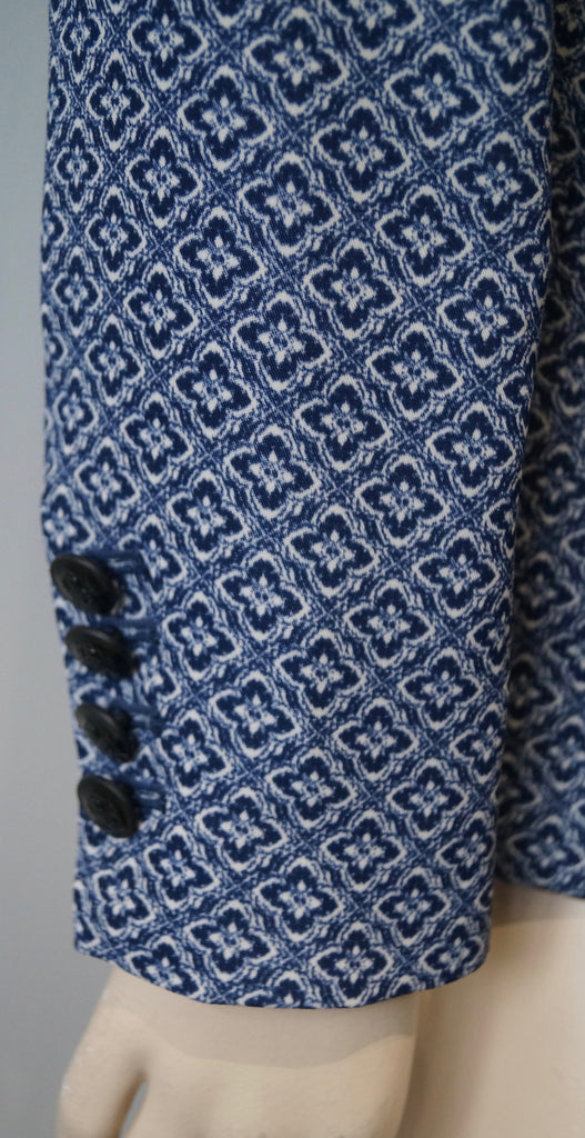 THE KOOPLES Women's Navy Blue & Cream Geometric Print Blazer Jacket 40 UK12