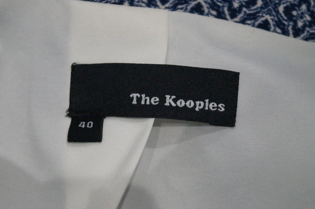 THE KOOPLES Women's Navy Blue & Cream Geometric Print Blazer Jacket 40 UK12