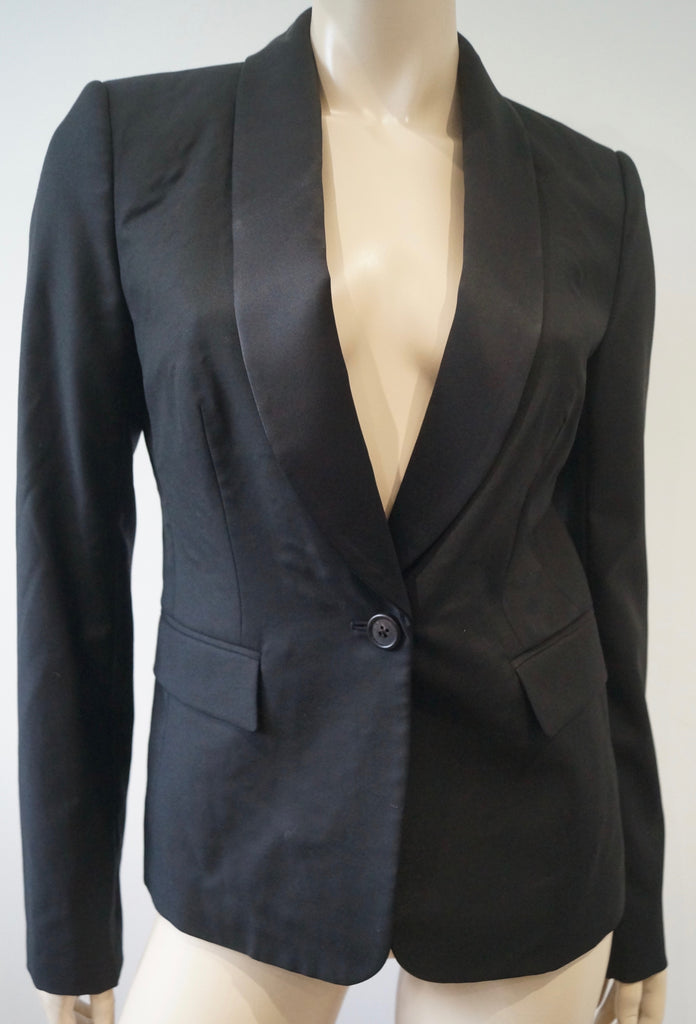 JOSEPH Black Wool LARA SMOKING Sheen Lapel Formal Lined Blazer Jacket 40 UK12