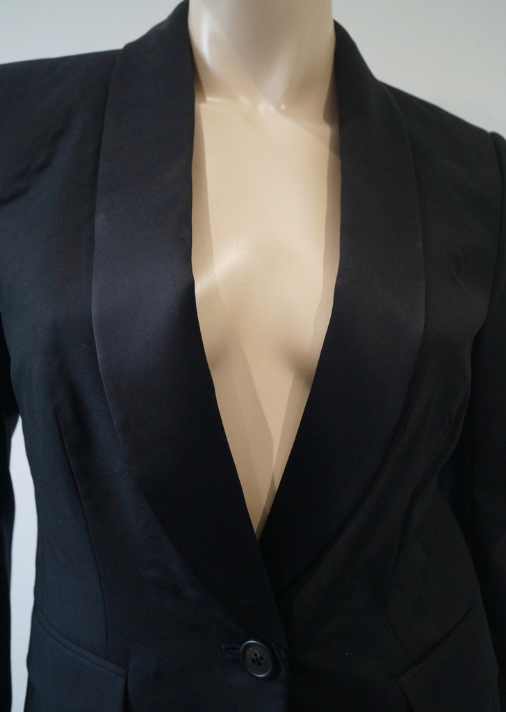 JOSEPH Black Wool LARA SMOKING Sheen Lapel Formal Lined Blazer Jacket 40 UK12