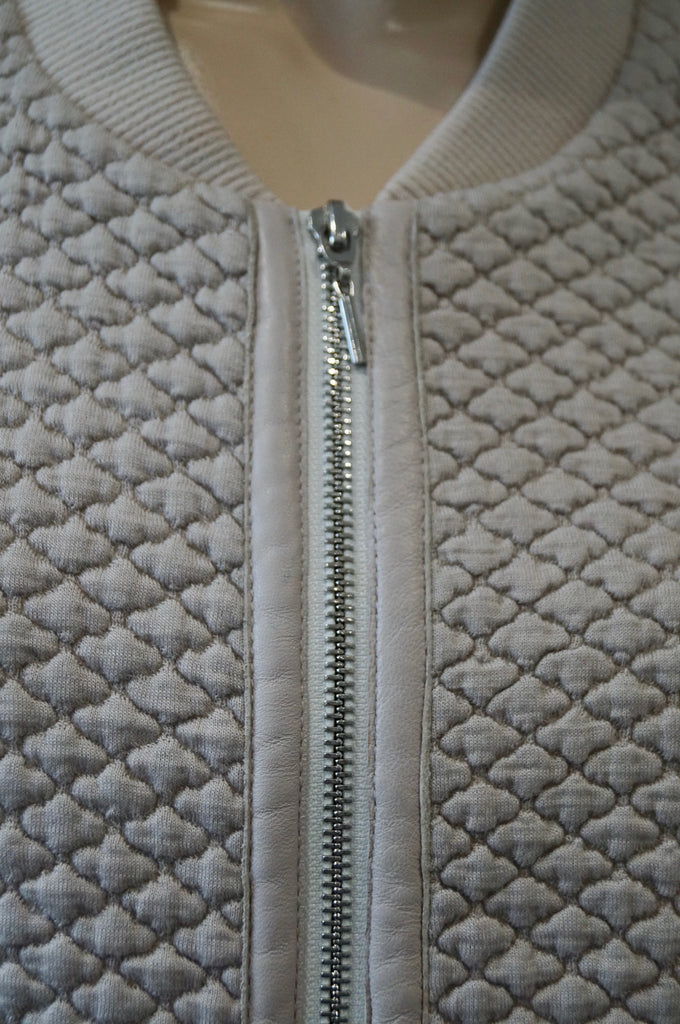 REBECCA TAYLOR Pale Pink Textured Fabric Body Cream Lace Sleeve Bomber Jacket M