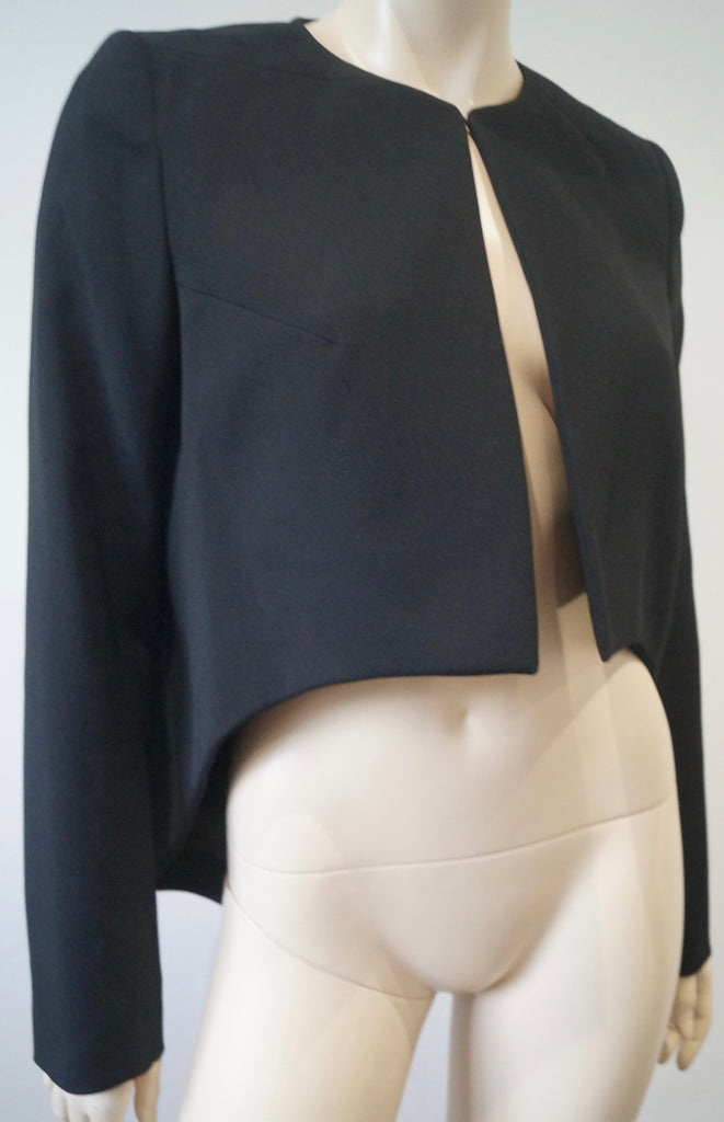 CARVEN Black Round Neck Cropped Front Long Sleeve Formal Blazer Jacket FR38 UK10