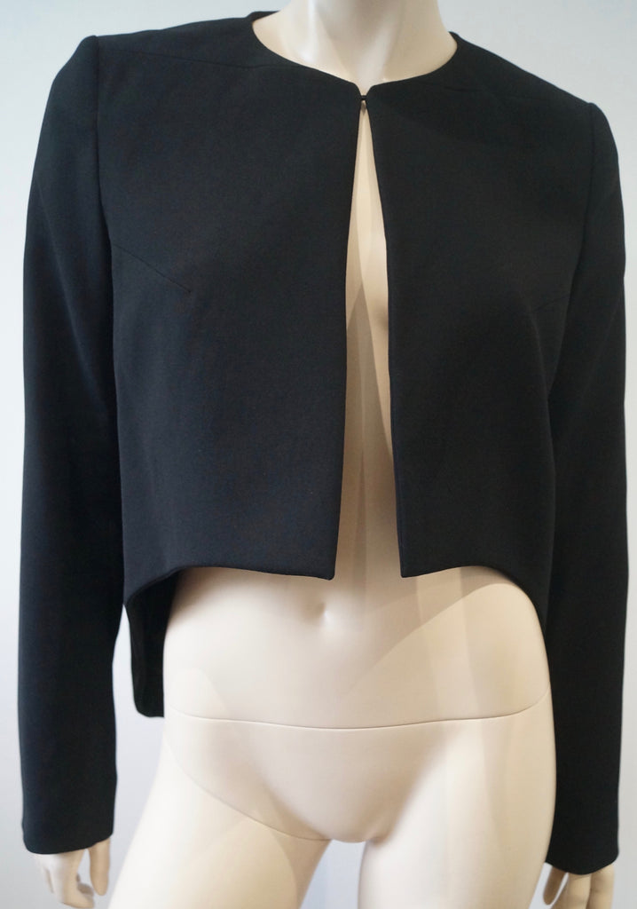 CARVEN Black Round Neck Cropped Front Long Sleeve Formal Blazer Jacket FR38 UK10