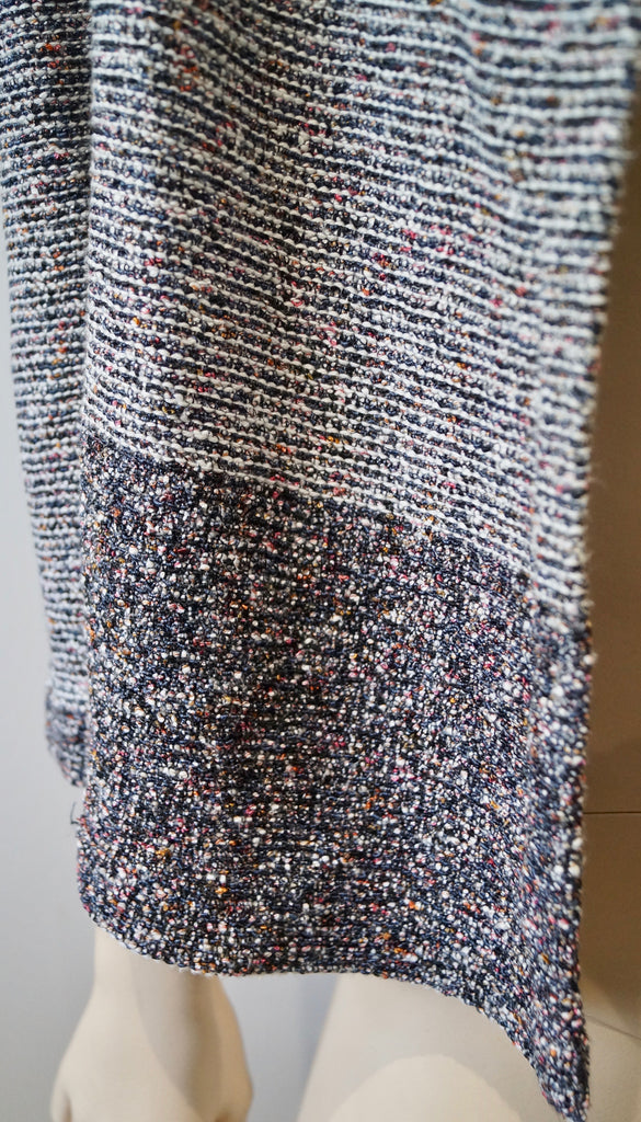 STEFAN GREEN Navy White Pink Cotton Blend Textured Knit Open Front Cardigan 3; L