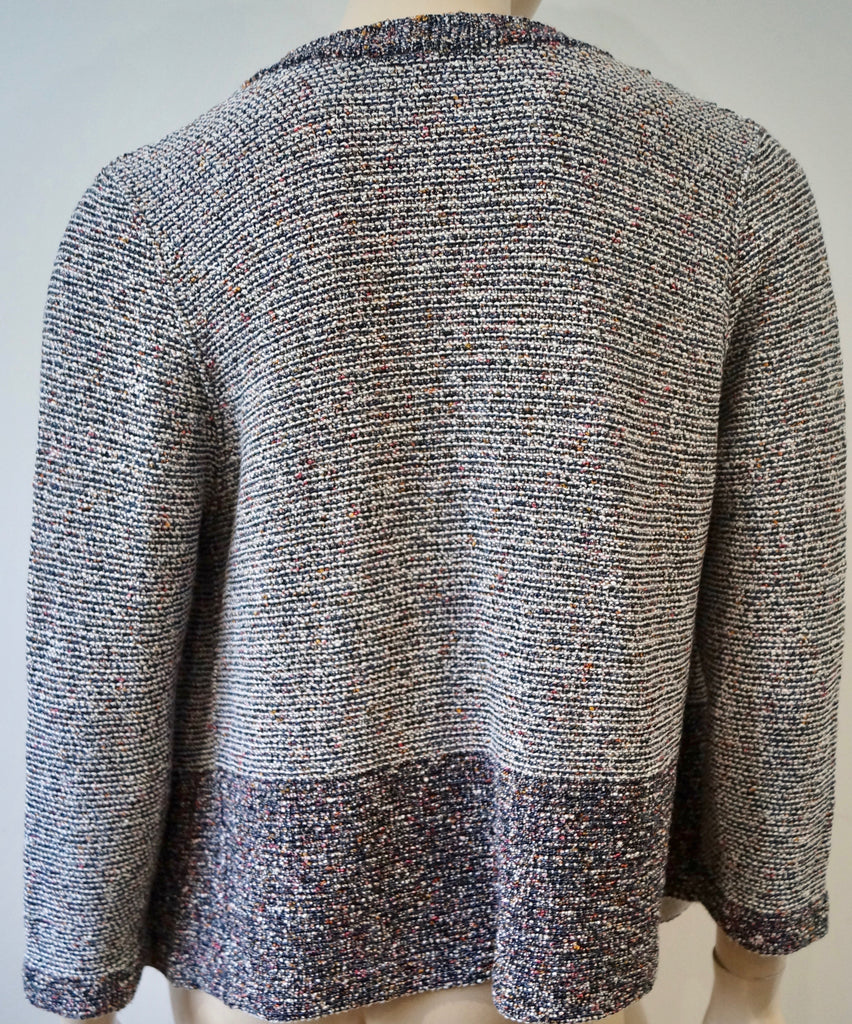 STEFAN GREEN Navy White Pink Cotton Blend Textured Knit Open Front Cardigan 3; L